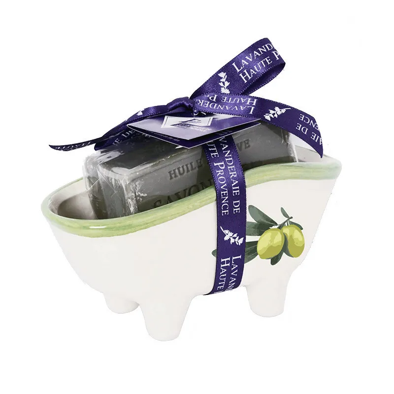 Porte-savon baignoire avec 2 savons olive