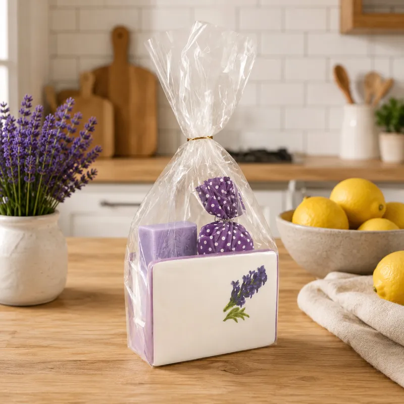 Porte-éponge en céramique motif lavande Coffret savon et sachet de lavande