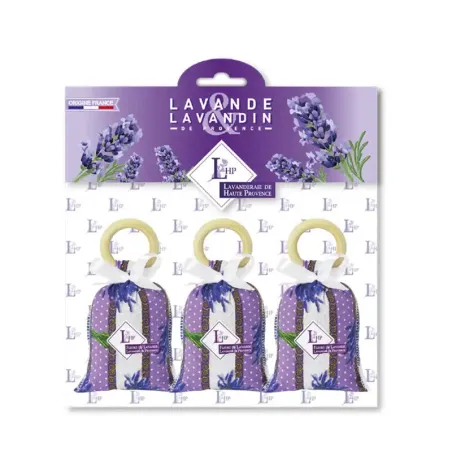 Pack de 3 sachets de lavande et lavandin avec anneau à suspendre