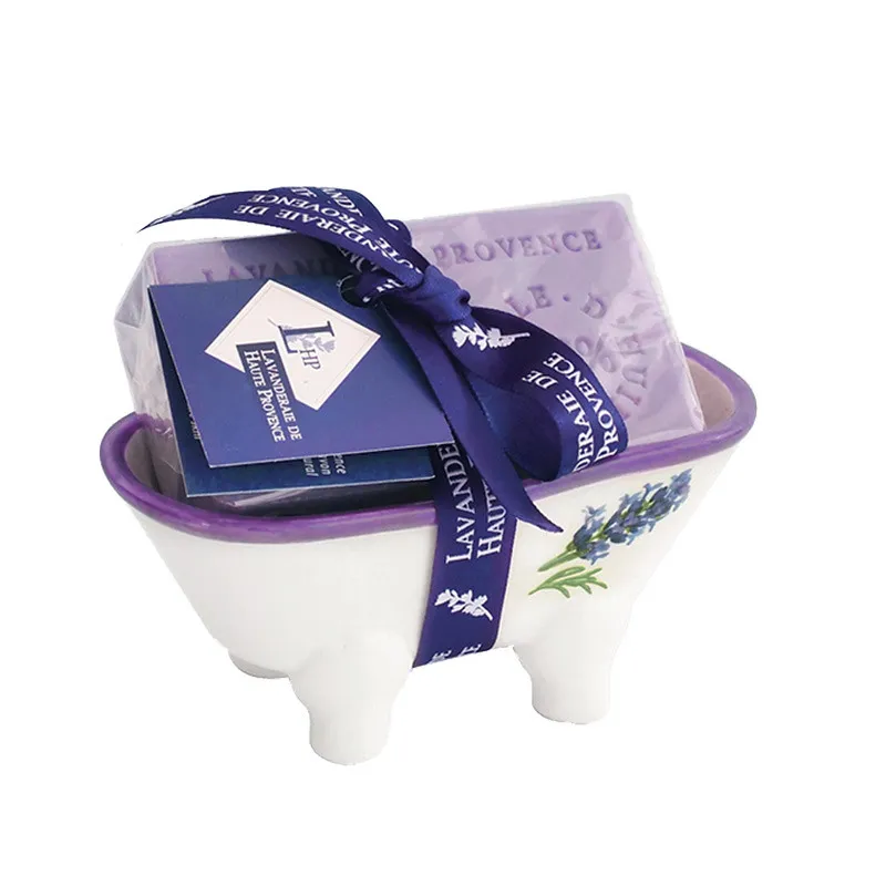 Mini porte-savon baignoire avec savon lavande