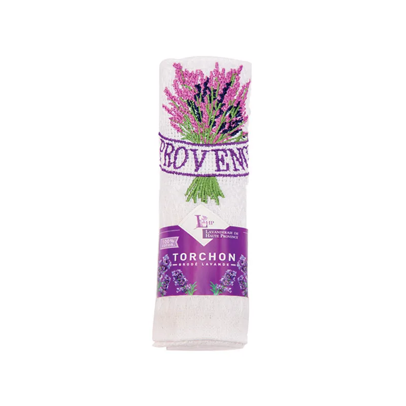 Torchon blanc brodé Provence