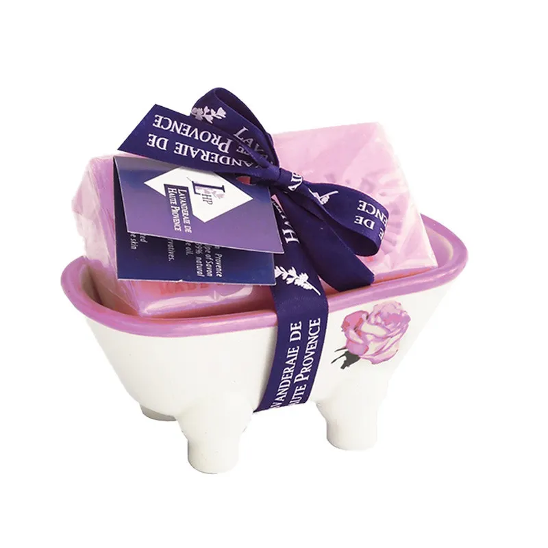 Mini porte-savon baignoire rose avec savon