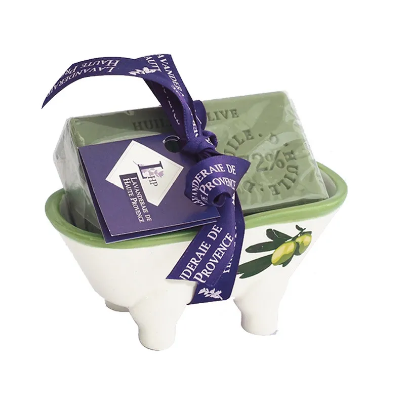 Mini porte-savon baignoire olive avec savon