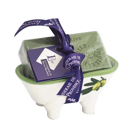 Mini porte-savon baignoire olive avec savon